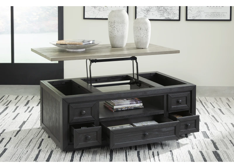 Black Wooden Lift-top Rectangular Coffee Table with Storages in Classic Style - Laglan