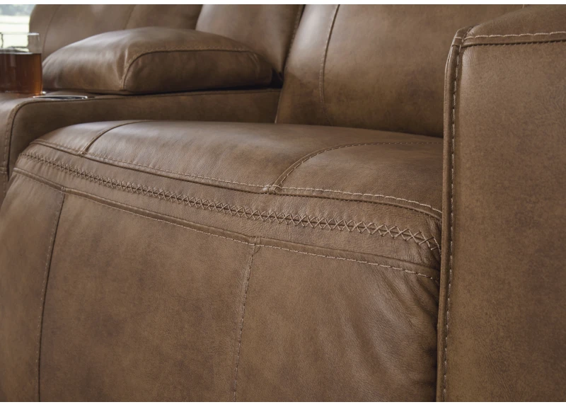 Full Premium Leather 2 Seater Brown Power Recliner Sofa with Console - Geelong