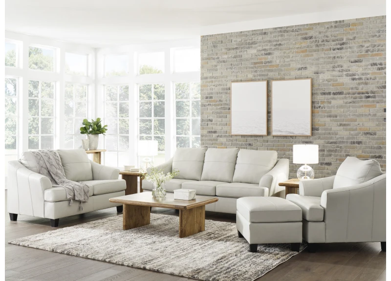 Genuine Leather Lounge Suite Set in White/ Grey (Ottoman + Armchair + 2 Seater + 3 Seater) - Calista