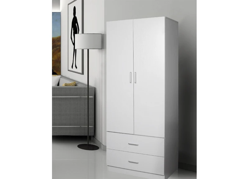 Black/ White 2 Door Wardrobe with 2 Drawers - Rowan