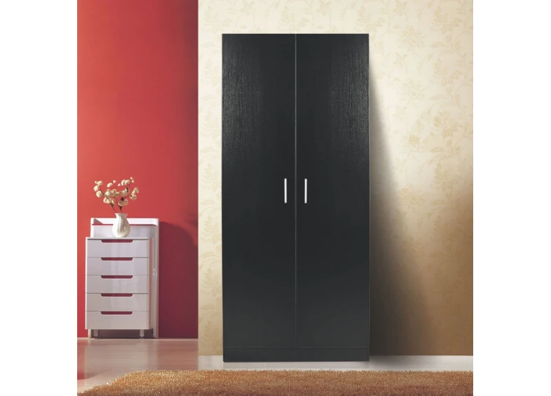 Black/ White 2 Door Wardrobe Cabinet/ Pantry Cupboard with 5 Shelves - Rowan