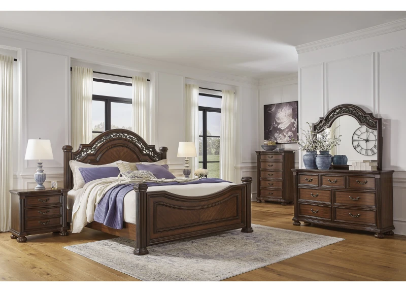 Wooden King Size Traditional Design Bed Frame in Brown - Lavinson