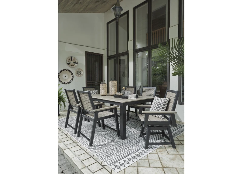 Rectangle Outdoor Polyethylene Dining Table with 2 Swivel Chairs and 4 Dining Armchairs - Mana