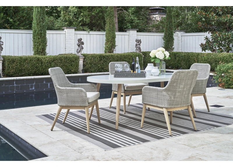 Oval Outdoor Dining Table with 6 Dining Armchairs - Scotia