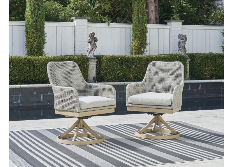Set of 2 Outdoor Swivel Dining Chair with Seating Cushion and Resin Wicker - Scotia