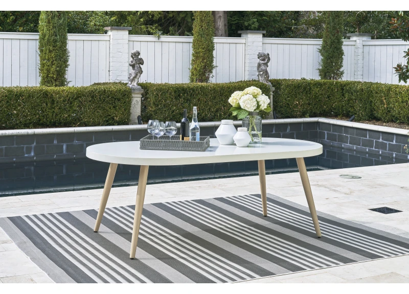 Oval Outdoor Stone Dining Table in White - Scotia