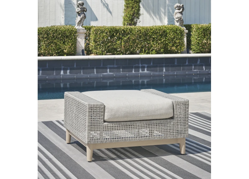 Outdoor Ottoman with Seating Cushion and Resin Wicker - Scotia