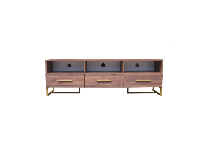 Walnut TV Entertainment Unit with 3 Drawers - Shaan