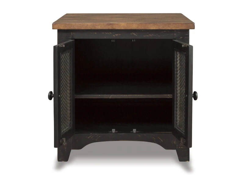 Black Wooden Short Side Coffee Table with Shelves in Rustic Farmhouse Style - Tandora