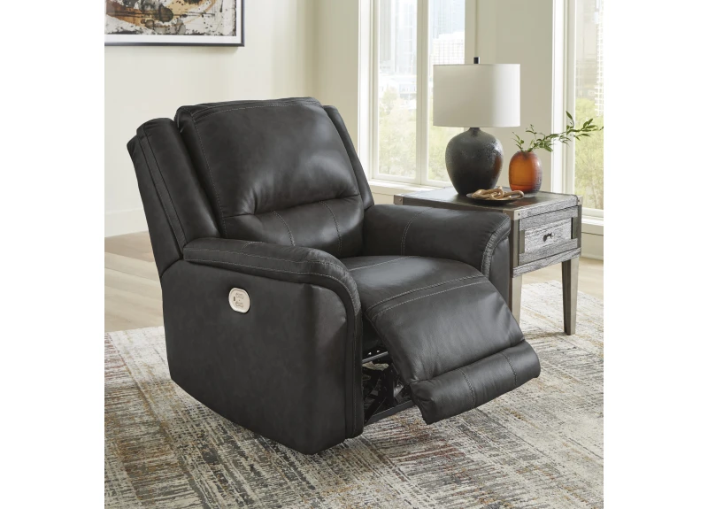 Electric Leather Recliner Armchair with Power Headrest in Black Colour - Tremont