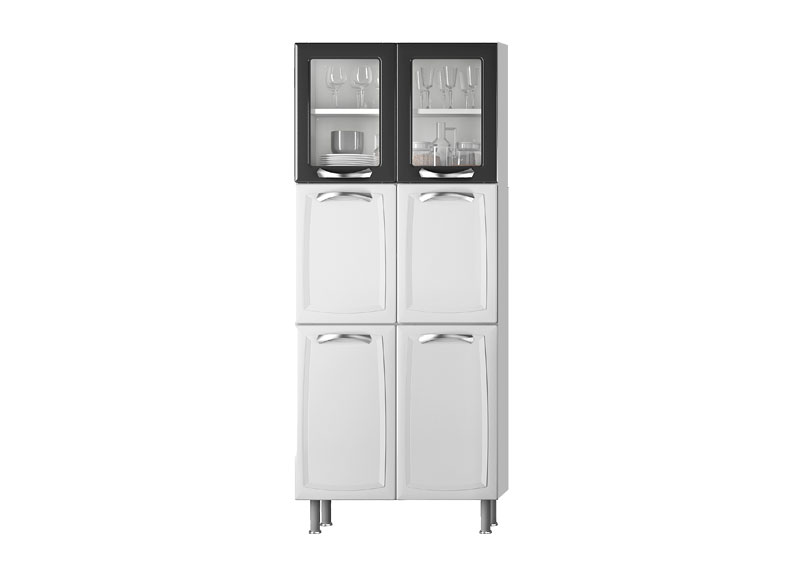 Steel Pantry kitchen cupboard with storage and 6 doors- Premium White/Black Flat Pack DIY 