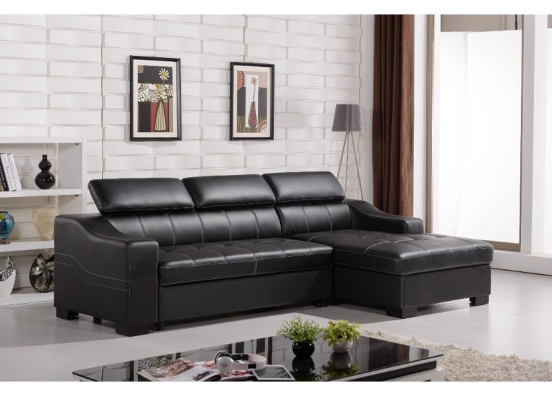Genuine Leather Double Sofa Bed, 3 Seater Leather Sofa With Chaise Longue