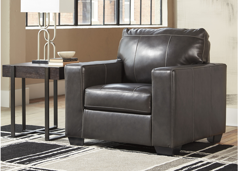 Coburg Grey Leather Armchair, Grey Leather Loveseat And Chair