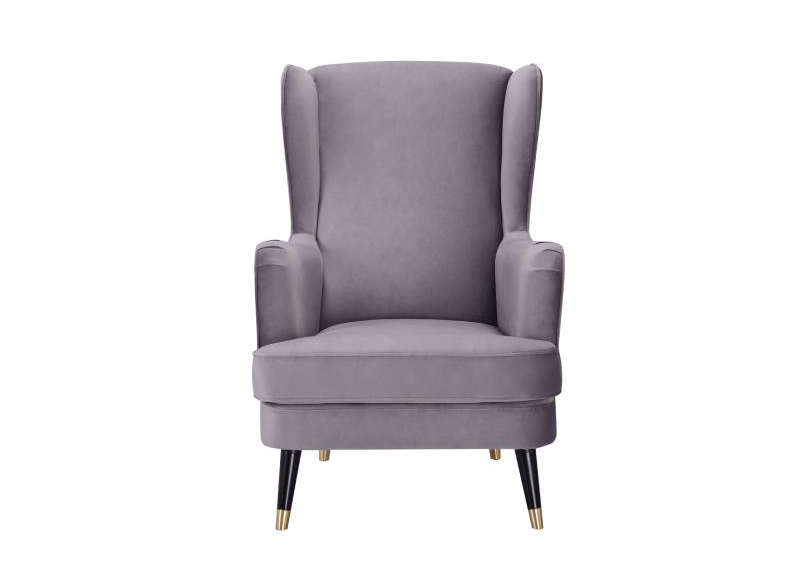 grey fabric chair wooden legs