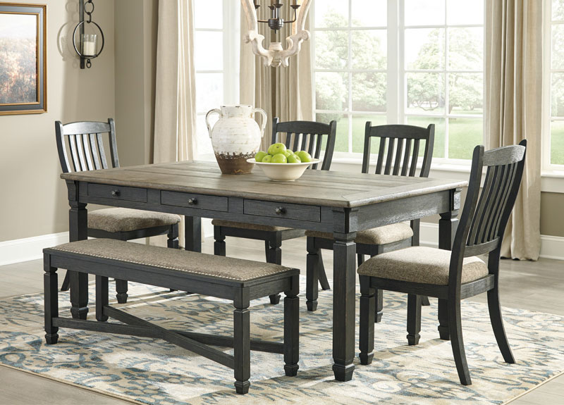 Tracy Rectangular Dining Table Set With, Wooden Table With Chairs And Bench