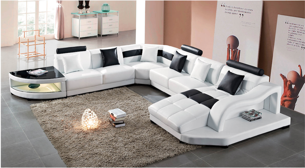 Octavia 6 Seater Leather Lounge Suite with Chaise + Side Table