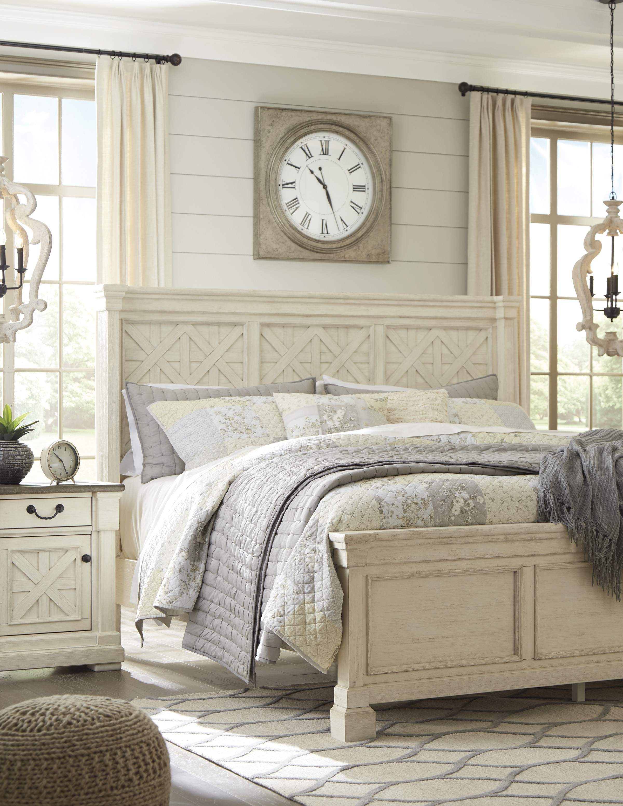Watsonia Wooden Farmhouse King Bed with 2 Bed Side Table
