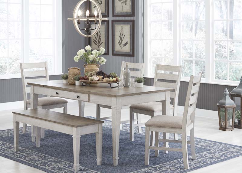 Rectangular Dining Table Set with 4 Fabric Upholstered Chairs and Storage Bench - Derby
