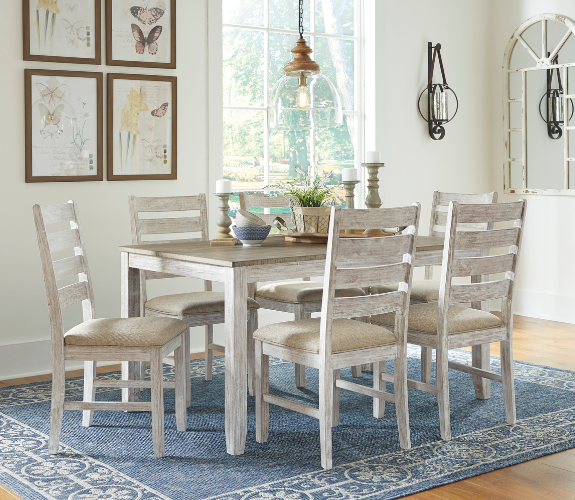 Rectangular Dining Table Set with 6 Fabric Upholstered Chairs - Derby