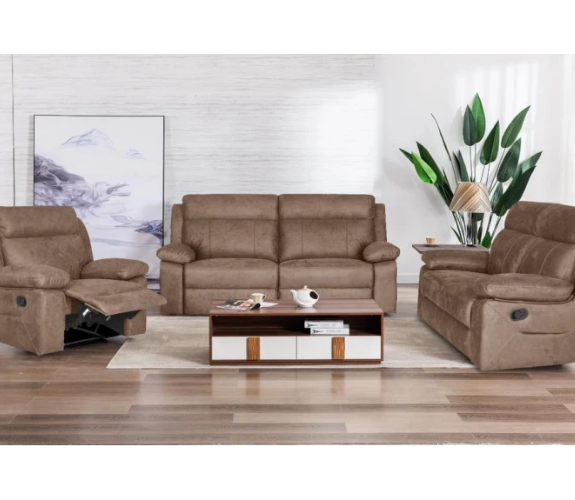 2 Seater Manual Recliner Fabric Sofa in Brown Color - Glenora