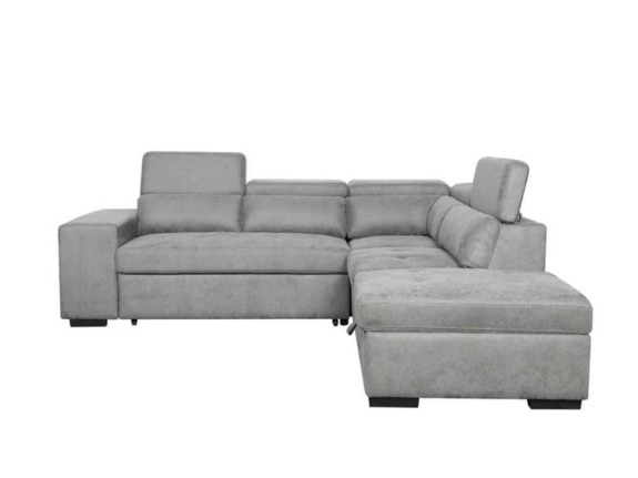 Suede Fabric Corner Sofa Bed with Ottoman and 2 Small Stools - Ajana