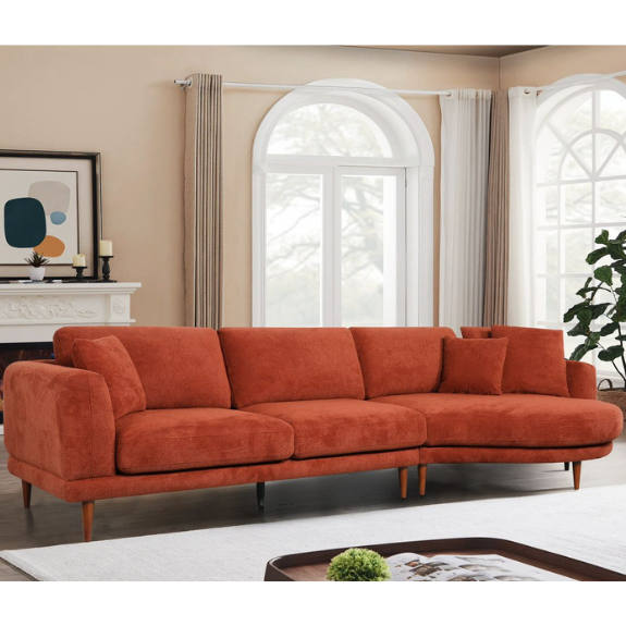 2 Seater Sofa Fabric with Short Curvy Chaise Lounge - Leura