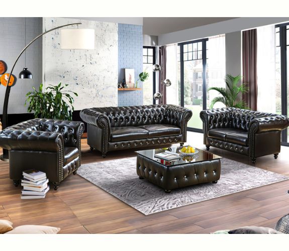 Francis Chesterfield Style Leather 3 Seater Sofa